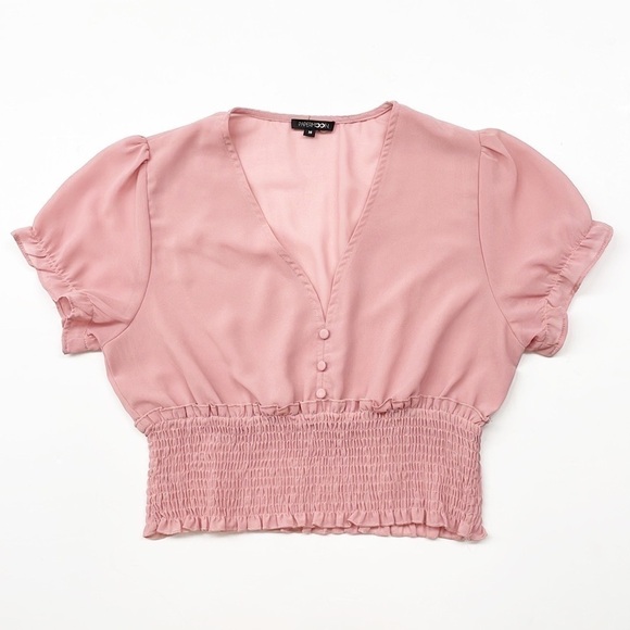 Papermoon pink button cinch waist crop top - Picture 1 of 5